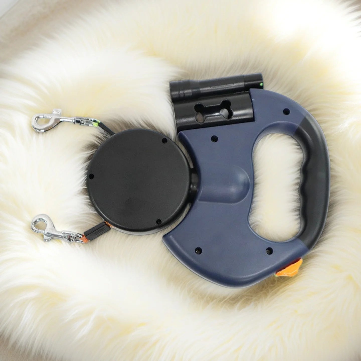 Infällbart dubbelt hundkoppel med LED-ljus – 3M reflekterande, 360° svivel, ingen trassling